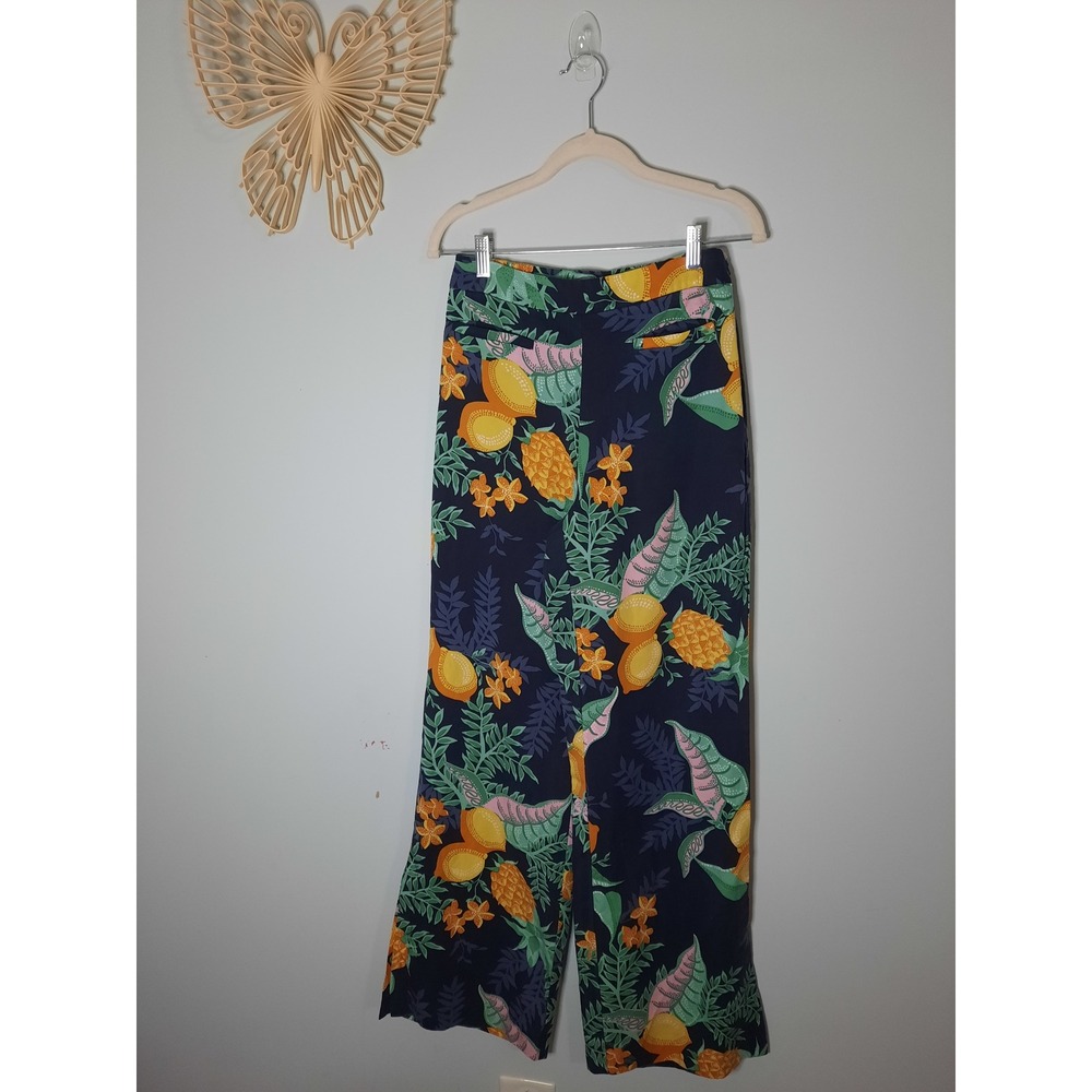 Maeve Navy Wide-Leg Tropical Print Pants